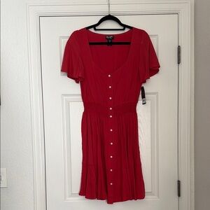 Wrangler Red Pleated Sundress with Flutter Sleeves